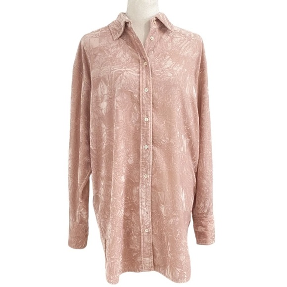 ARITZIA WILFRED LE FOU CRISTOL SILK BLEND PINK CRUSHED VELVET BUTTON DOWN SHIRT - Picture 1 of 9
